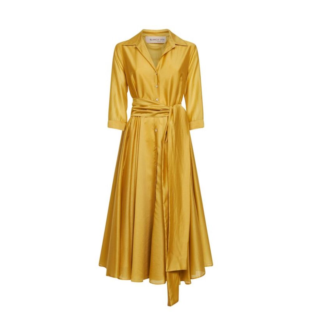 Blanca Vita Women Oil Yellow Voile Alaky Midi Dress